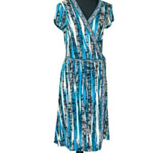 Medium Length BCBG Black, Blue, and Cream Dress